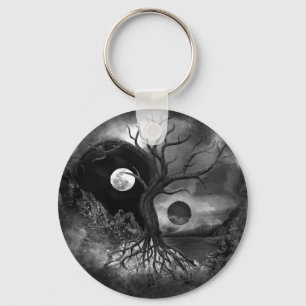 Yin Yang Tree Landscape Black and White Sleutelhanger