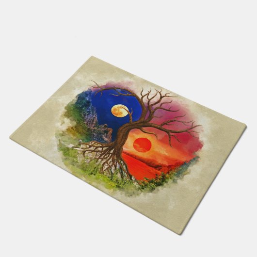 Yin Yang Tree Landschap Deurmat (Schuin)