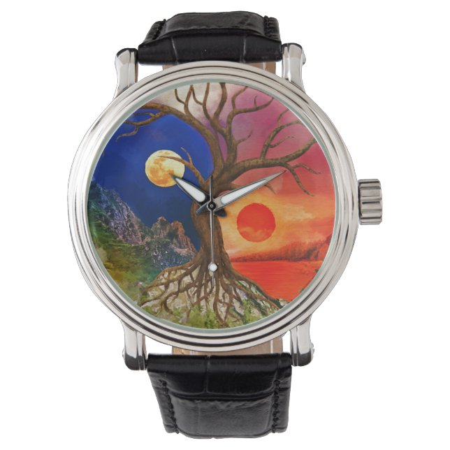 Yin Yang Tree Landschap Horloge (Voorkant)