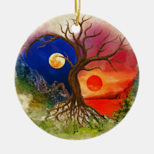 Yin Yang Tree Landschap Keramisch Ornament