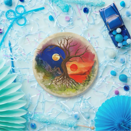 Yin Yang Tree Landschap Papieren Bordje (Feest)