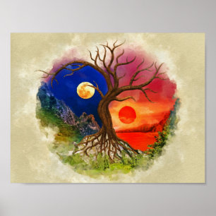 Yin Yang Tree Landschap Poster