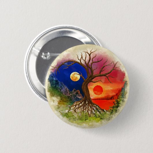 Yin Yang Tree Landschap Ronde Button 5,7 Cm (Voorkant /achterkant)