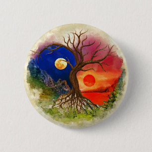 Yin Yang Tree Landschap Ronde Button 5,7 Cm