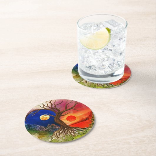 Yin Yang Tree Landschap Ronde Kartonnen Onderzetter (Insitu)