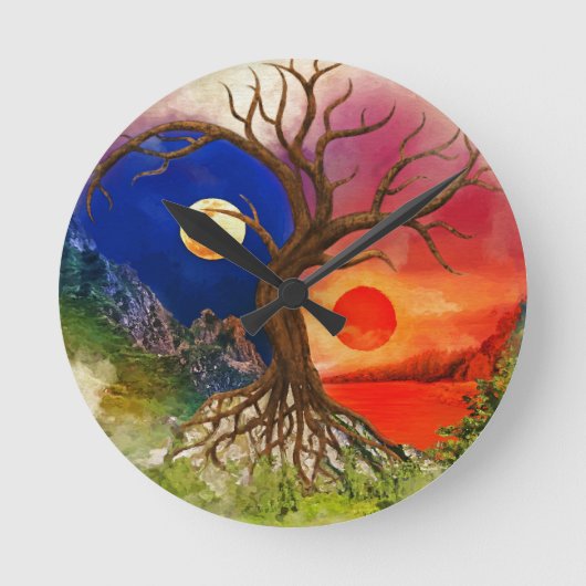 Yin Yang Tree Landschap Ronde Klok (Voorkant)