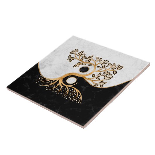 Yin Yang Tree - Marbles and Gold Tegeltje (Zijkant)