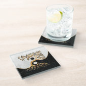 Yin Yang Tree - Marbles en Gold Glazen Onderzetter (Schuin)