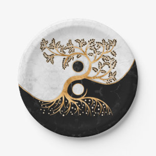 Yin Yang Tree - Marbles en Gold Papieren Bordje