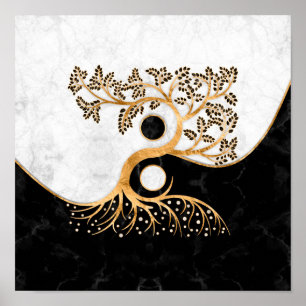 Yin Yang Tree - Marbles en Gold Poster