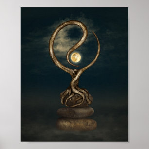 Yin Yang Tree Moonlight Zen Poster