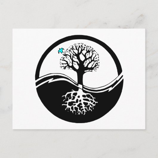 Yin Yang Tree of Life Black & White Briefkaart (Voorkant)