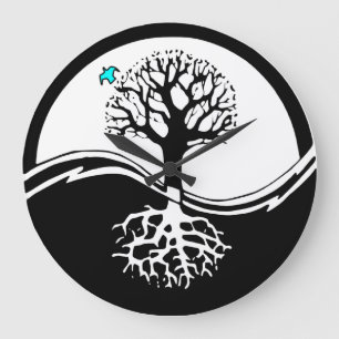 Yin Yang Tree of Life Black & White Grote Klok