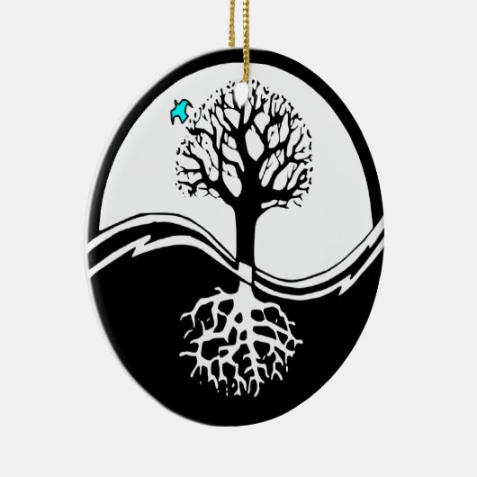 Yin Yang Tree of Life Black & White Keramisch Ornament (Rechts)