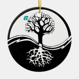 Yin Yang Tree of Life Black & White Keramisch Ornament