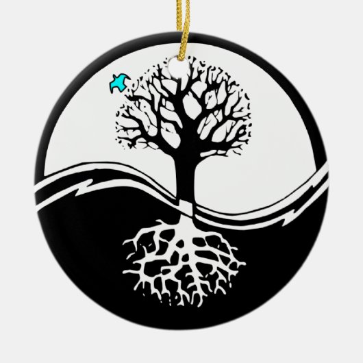 Yin Yang Tree of Life Black & White Keramisch Ornament (Voorkant)