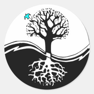 Yin Yang Tree of Life Black & White Ronde Sticker