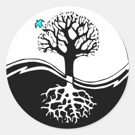 Yin Yang Tree of Life Black & White Ronde Sticker (Voorkant)