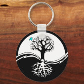 Yin Yang Tree of Life Black & White Sleutelhanger (Voorkant)