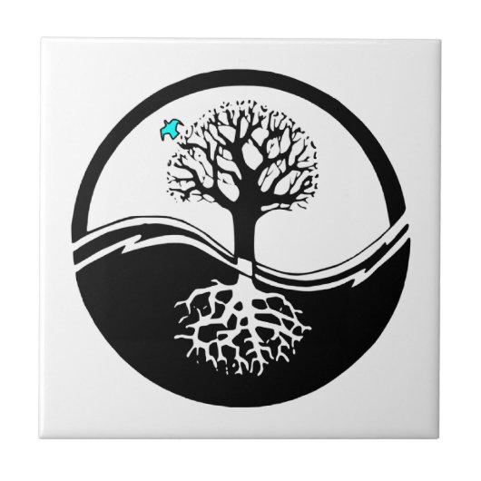 Yin Yang Tree of Life Black & White Tegeltje (Voorkant)