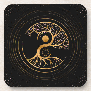 Yin Yang Tree of life - Fluoriet en Gold Bier Onderzetter
