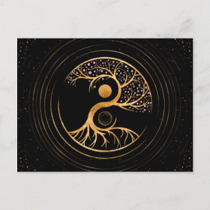 Yin Yang Tree of life - Fluoriet en Gold Briefkaart