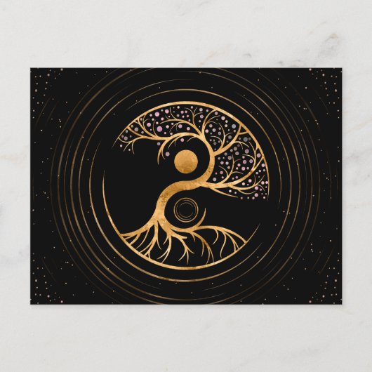 Yin Yang Tree of life - Fluoriet en Gold Briefkaart (Voorkant)