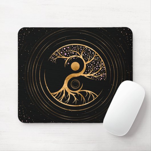 Yin Yang Tree of life - Fluoriet en Gold Muismat (Met muis)