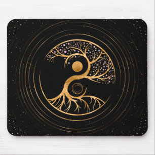 Yin Yang Tree of life - Fluoriet en Gold Muismat