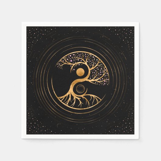 Yin Yang Tree of life - Fluoriet en Gold Servet (Voorkant)