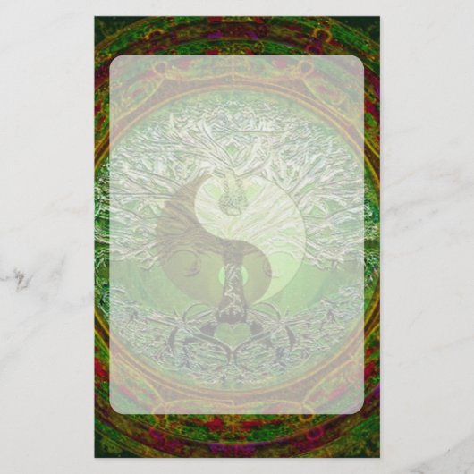 Yin Yang Tree of Life Green Briefpapier (Voorkant)