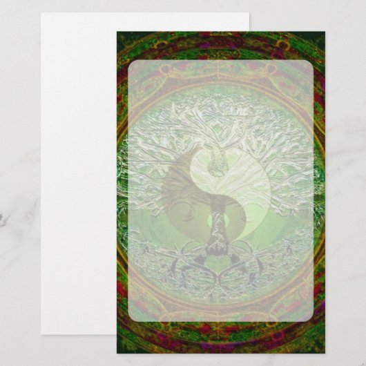Yin Yang Tree of Life Green Briefpapier (Voorkant / Achterkant)