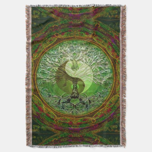 Yin Yang Tree of Life Green Deken (Voorkant Verticaal)