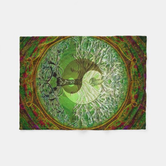 Yin Yang Tree of Life Green Fleece Deken (Voorkant (Horizontaal))