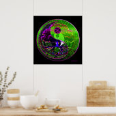 Yin Yang Tree of Life in Paars en groen Poster (Keuken)