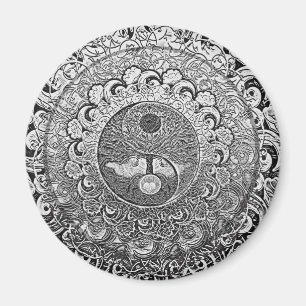 Yin Yang Tree of Life in Silver Colors Magneet