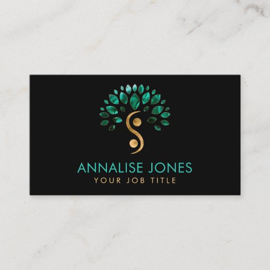 Yin Yang tree of life - Malachite Leaves Visitekaartje (Voorkant)