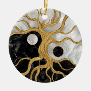 Yin Yang Tree of life - Marbles and Gold Keramisch Ornament
