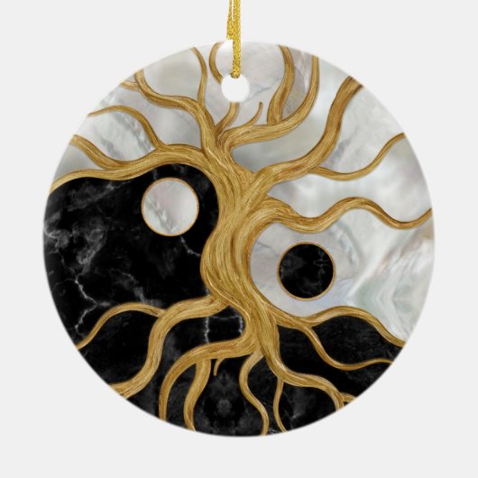Yin Yang Tree of life - Marbles and Gold Keramisch Ornament (Achterkant)