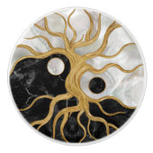 Yin Yang Tree of life - Marbles and Gold Keramische Knop (Voorkant)