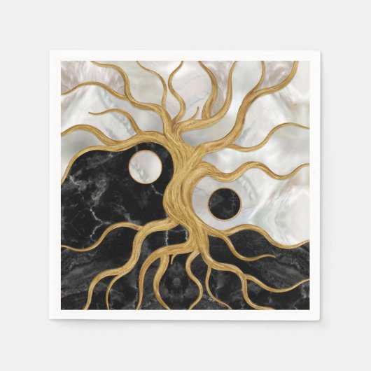 Yin Yang Tree of life - Marbles and Gold Servet (Voorkant)