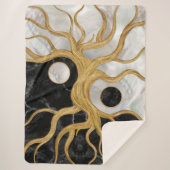 Yin Yang Tree of life - Marbles and Gold Sherpa Deken (Voorkant)
