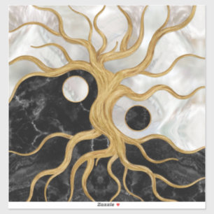Yin Yang Tree of life - Marbles and Gold Sticker