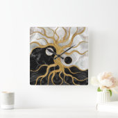 Yin Yang Tree of life - Marbles and Gold Vierkante Klok (Huis)