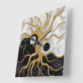 Yin Yang Tree of life - Marbles and Gold Vierkante Klok (Hoek)