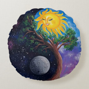 Yin Yang Tree of Life Pillow Rond Kussen