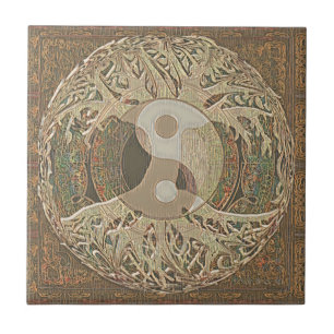 Yin Yang Tree of Life Tan and Brown Tegeltje