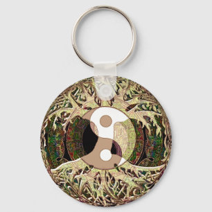 Yin Yang Tree of Life Tan Sleutelhanger