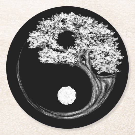 Yin Yang Tree Ronde Kartonnen Onderzetter (Voorkant)