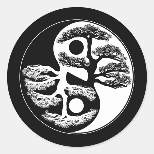 Yin Yang Tree Ronde Sticker (Voorkant)
